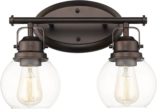 Farmhouse Vintage Bathroom Light Fixtures, 2-Light Wall Mount Lighting Sconce Over Mirror, Oil Rubbed Bronze Vanity Lights with Globe Clear Glass, AD-2147-2W