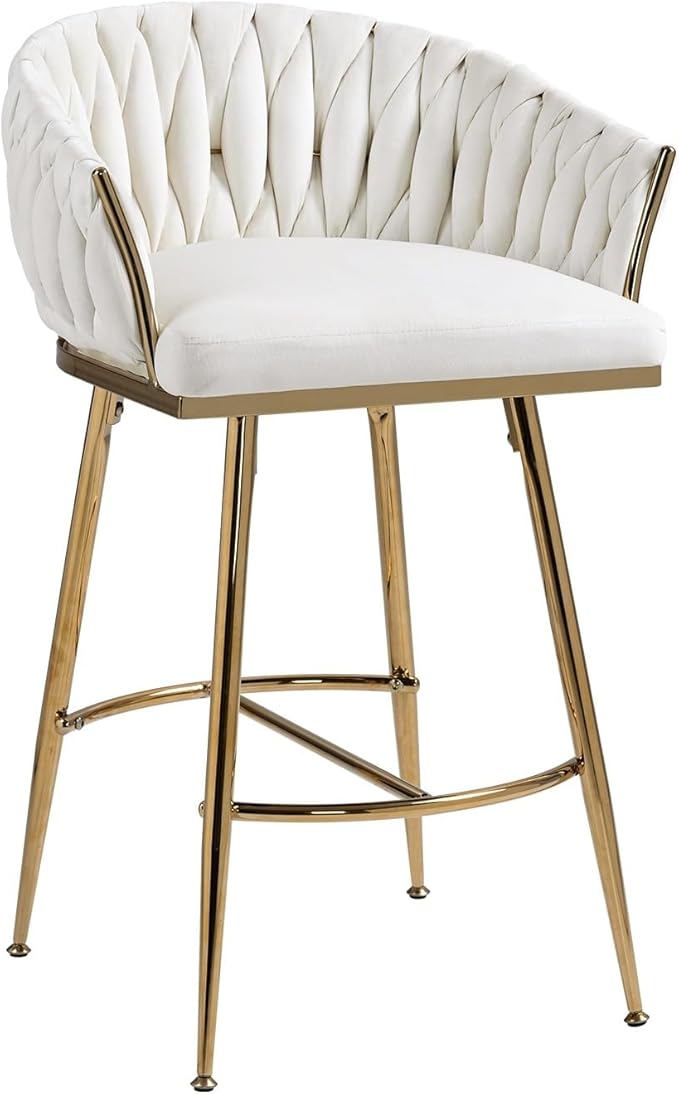 26'' Counter Height bar stools Set of 2 Kitchen Island Counter bar Stool with Hand- Wave Back, Golden Chromed Base and footrest,for Living Room
