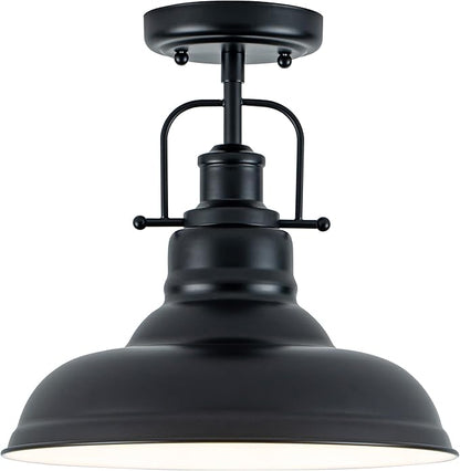 Zlepmlla Famrhouse Ceiling Light, Semi Flush Mount Light Fixture with Metal Dome Shade, Balck Ceiling Light for Hallway, Entryway,Kitchen