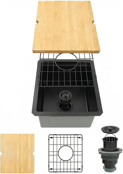 Black Undermount Bar Sink, 16 Gauge 304S Stainless Steel Undermount Kitchen Sink, All In One Workstation Sink with Accessories, 15" x 17" x 10" Small Kitchen Sink for Wet Bar, Outdoor and RV