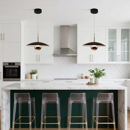 KCO Lighting Modern Black Metal Pendant Lamp Brass Gold Kitchen Island Pendant Light Industrial Matt Black Barn Pedant Lighting Adjustable Retro Vintage Farmhouse Hanging Dining Lights Fixture