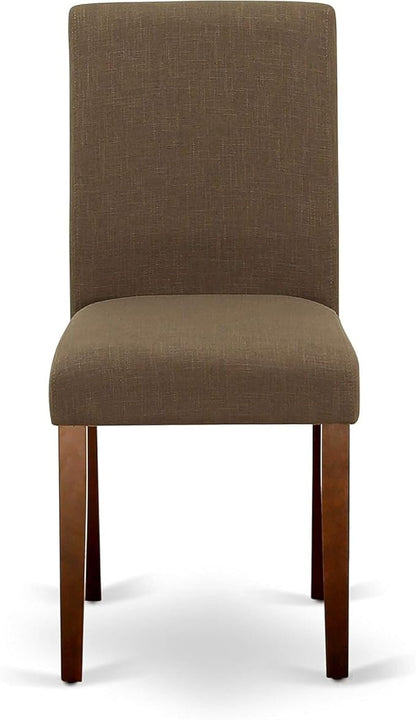 HomeStock 7 Piece Modern Dining Table Set Consist of a Rectangle Wooden Table and 6 Coffee Linen Fabric Upholstered Chairs, 36x60 Inch, Mahogany