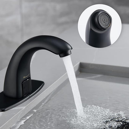 Charmingwater Touchless Bathroom Sink Faucet, Motion Automatic Sensor Faucet with Hole Cover Plate, Matte Black