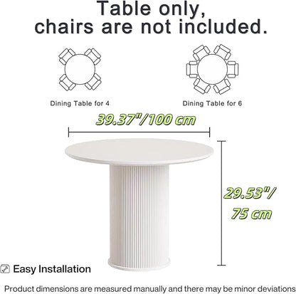 MIXL-Mid Century Modern Round Dining Table,40 Inches Dining Room Tables with Cylinder Base, White Dinner Table for 4 People, Farmhouse Circle Kitchen Tables for Dining Room, Kitchen and Apartment