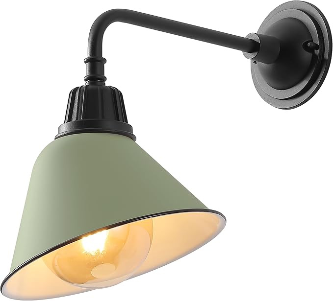 JONATHAN Y 9.63" Matte Olive Green/Black Farmhouse Outdoor Sconce, Industrial LED Wall Light, Gooseneck Arm Barn Lamp with Metal Bell Shade for Porch, Patio, Kitchen, LED Bulb Included (JYL7612I)