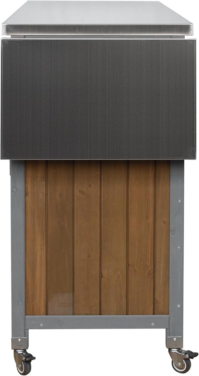 JIJIWANG 60.6" Mobile Kitchen Storage Island with Storage Cabinet and Towel Rack, Foldable Outdoor Kitchen Island with Stainless Steel Top and Lockable Wheels for Patio and Outdoor Espresso+Grey