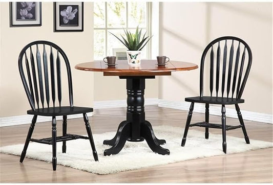Pemberly Row Dining Side Chairs, 38" H Solid Rubberwood, Black and Cherry Finish, Set of 2, Vintage American Style, Comfortable Farmhouse Kitchen or Dining Room Seating, No Assembly Required