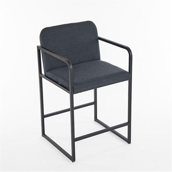 Bar Stools Counter Height Set of 2, Upholstered with Armrests - Dark Gray Kitchen Island Chairs, Metal Frame Dining Stools for Home Bar, Restaurant, Pub