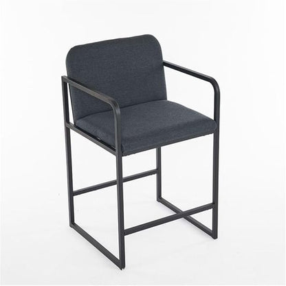 Bar Stools Counter Height Set of 2, Upholstered with Armrests - Dark Gray Kitchen Island Chairs, Metal Frame Dining Stools for Home Bar, Restaurant, Pub