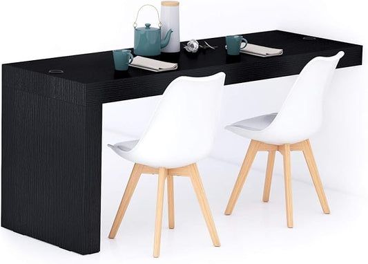Mobili Fiver, Evolution Dining Table 70.9 x 23.6 in, with Wireless Charger, Ashwood Black with One Leg, Made in Italy