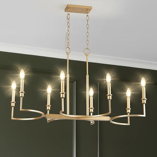 Gold Rectangular Chandelier 38in Linear Kitchen Island Chandelier Light Fixture 8 Light Gold Chandeliers Lighting for Kitchen Island Dining Room