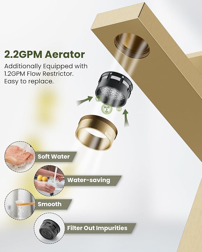 gotonovo Vessel Sink Faucet Single Handle Tall Bathroom Faucet One Hole Modern Lavatory Vanity Basin Mixer Tap Matching Supply Hoses and Pop up Drain Without Overflow, Brushed Gold
