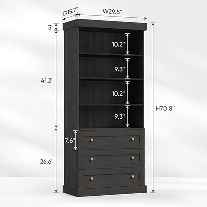 ivaniti 71" Tall Farmhouse Kitchen Pantry, Large Storage Cabinet with Adjustable Shelves, 3 Drawer, Wood Versatile Hutch Cabinet for Dining Room, Living Room, Black 4 PCS