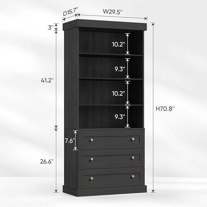 ivaniti 71" Tall Farmhouse Kitchen Pantry, Large Storage Cabinet with Adjustable Shelves and 3 Drawers, Wood Versatile Hutch for Dining Room and Living Room, Black