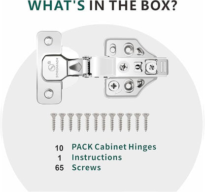 10 Pack Inset Overlay Soft Close Cabinet Hinges 105° Frameless 3 Way Adjustable Soft Close Hinges for Cabinet Doors Kitchen Cabinet Door Hinges with Screws