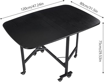 Folding Dining Table, Moveable Kitchen Desk with Wheels, Foldable Dining Table, Space Saving Desk, for Restaurant Room, Kitchen, Living Room, Rustic and Black, Drop Leaf Dining Table with 6 Wheels