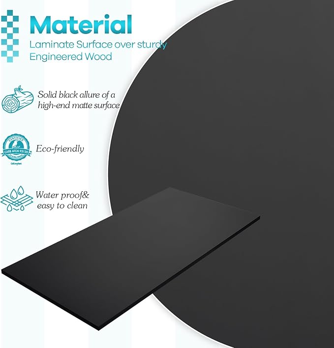 Kaboon 48x26 inches Tabletop, Solid One-Piece Desktop for Sit Stand Desk, Double Desks, L Desk DIY,Wood Countertop Home or Commercial Use,1 inch Thick,Black, 26" D x 48" W