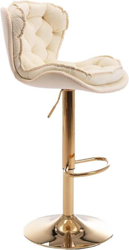 Rhomtree 24-33 Inch Swivel Bar Stools, Adjustable Counter Height Barstools, Velvet Back and Golden Footrest, Bar Chairs for Kitchen Island, Cafe, Bar, Bar Counter, Dining Room, Coffee(Cream Set of 8)