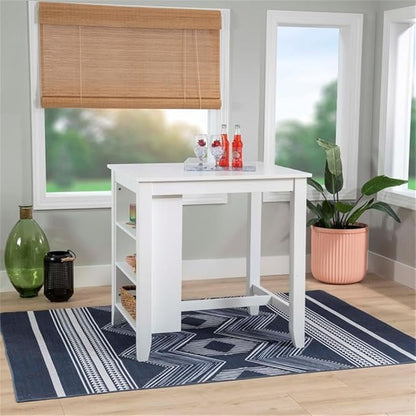 BOWERY HILL Wood Counter Height Wood Space Saving Table 3 Shelves in White Paint, 36" L x 30" D x 36" H