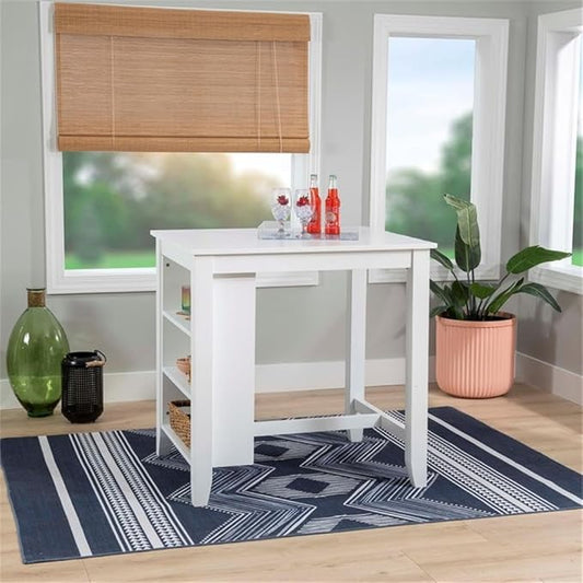 BOWERY HILL Wood Counter Height Wood Space Saving Table 3 Shelves in White Paint, 36" L x 30" D x 36" H