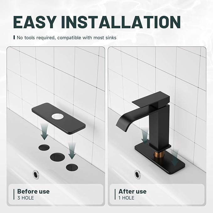 6 Inch Matte Black Sink Hole Cover, Greenspring 4" Hole Cover Deck Plate, Bathroom Faucet Deck Plate, Stainless Steel Square Escutcheon for Bathroom or Kitchen Single Hole Vanity Sink Faucet