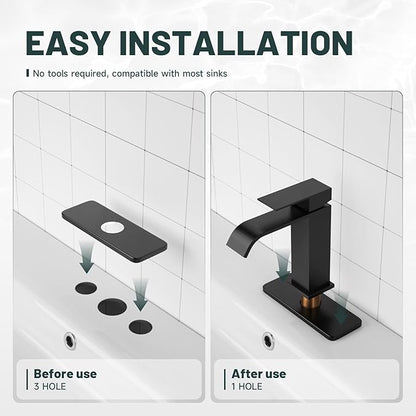 6 Inch Matte Black Sink Hole Cover, Greenspring 4" Hole Cover Deck Plate, Bathroom Faucet Deck Plate, Stainless Steel Square Escutcheon for Bathroom or Kitchen Single Hole Vanity Sink Faucet