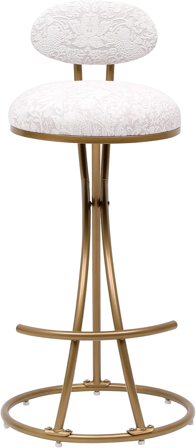 Bar Stools Set of 2 S Shaped Gold Bar stools with Backrest Floral Print Upholstered Dining Chairs Counter Height Stool for Kitchen Island (Gold White Print)