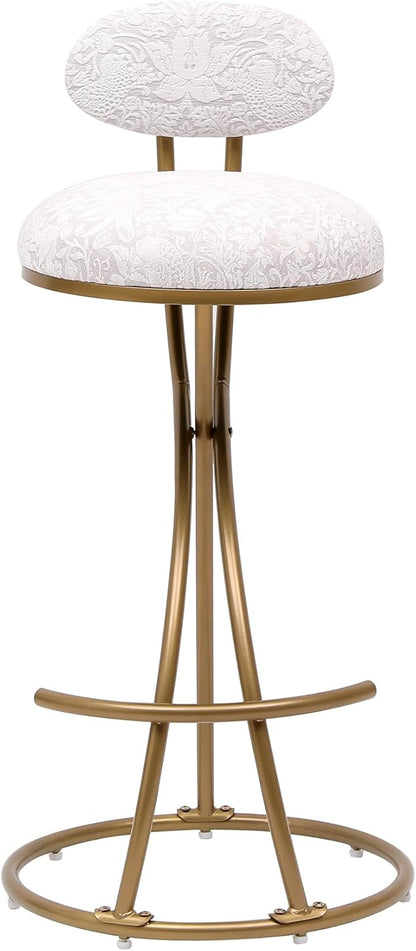 Bar Stools Set of 2 S Shaped Gold Bar stools with Backrest Floral Print Upholstered Dining Chairs Counter Height Stool for Kitchen Island (Gold White Print)