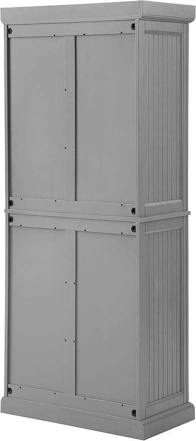Crosley Furniture Seaside Coastal Pantry Storage Cabinet with Shelves, Kitchen, Dining, or Laundry Room, Distressed Gray