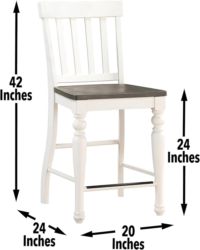 Steve Silver Co Joanna Two Tone Counter Farmhouse Chair, Set of 2 Chairs, 24-Inch Seat Height, Schoolhouse Style, Dining Room, Kitchen, Counter Height, 23.5" D x 20" W x 42" H, White/Ivory, Brown