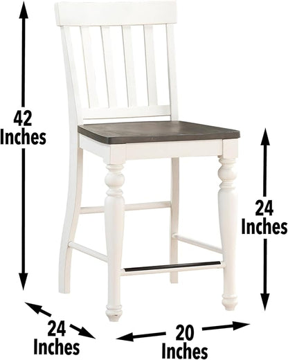 Steve Silver Co Joanna Two Tone Counter Farmhouse Chair, Set of 2 Chairs, 24-Inch Seat Height, Schoolhouse Style, Dining Room, Kitchen, Counter Height, 23.5" D x 20" W x 42" H, White/Ivory, Brown