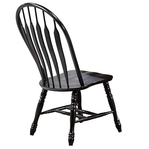 Sunset Trading Selections Keyhole Windsor Dining Side Chairs | Set of 2 Fully Assembled Sidechairs | Antique Black Cherry Distressed Solid Wood | Country Farmhouse Kitchen/Office Furniture