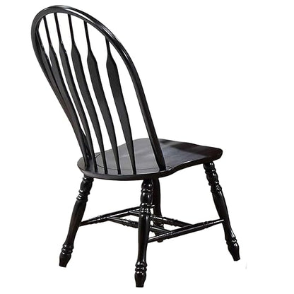 Sunset Trading Selections Keyhole Windsor Dining Side Chairs | Set of 2 Fully Assembled Sidechairs | Antique Black Cherry Distressed Solid Wood | Country Farmhouse Kitchen/Office Furniture