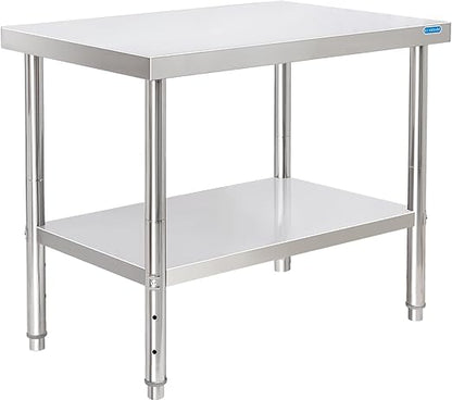 KUARBARR Stainless Steel Table for Prep & Work with Undershelf 24 x 36 Inches NSF Metal Commercial Kitchen Prep Table with Adjustable Under Shelf Worktable for Restaurant Home Outdoor