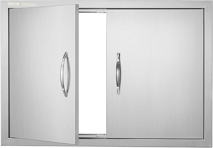 VEVOR BBQ Access Door, 30.5W x 21H Inch Double Outdoor Kitchen, Stainless Steel Flush Mount, Wall Vertical With Handles, for BBQ Island, Grilling Station, Outside Cabinet