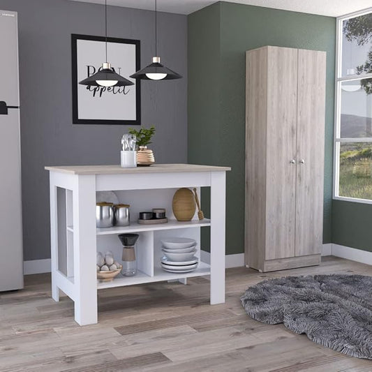 GOWE Roblar 8-Shelf 2-Door 2-Piece Kitchen Set, Kitchen Island and Pantry Cabinet White and Light Gray