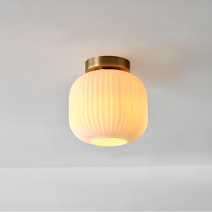 GLOBE Electric 66000079 1-Light Flush Mount Ceiling Fixture, Matte Brass, Frosted Ribbed Glass Shade, Kitchen Island Lighting, Dining Room Fixture, Modern Home Decor for Living Room