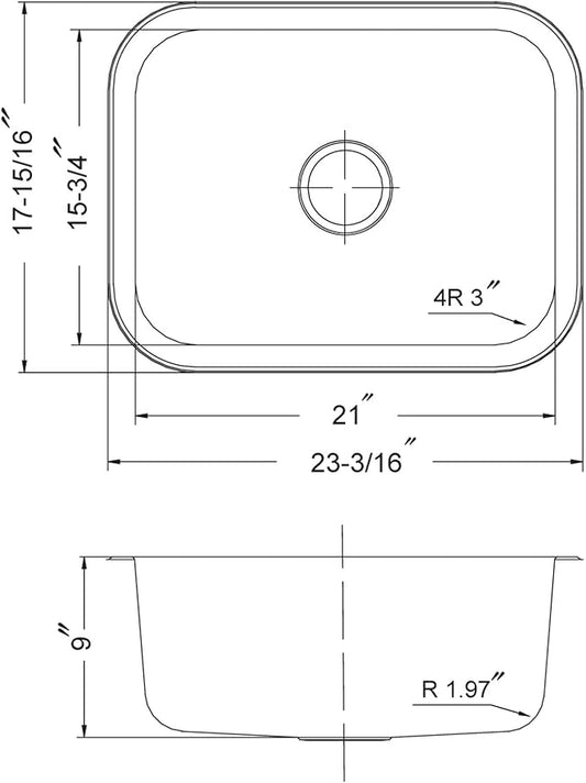 HOUZER BSS-2309 Belleo 23 Inch Stainless Steel Topmount Kitchen Sink, Single Bowl, Satin Finish, Strainer and Bottom Grid Accessories Included