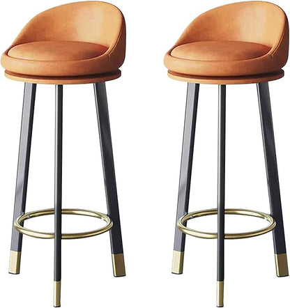 Set of 2 Counter Height s with Backs, Faux Leather Upholstered Chairs for Kitchens Island, Coffee, Home Dinning,Orange-Seat Height 70cm