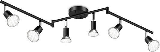 Ascher 6-Light LED Track Lighting Kit, Flexibly Rotatable Light Heads, 6 Way Ceiling Spotlight Black Finish, Including 6 GU10 LED Bulbs (4W 400LM Daylight White 5000K)