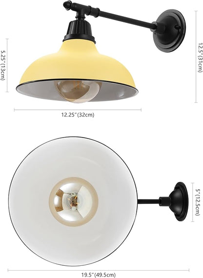 JONATHAN Y 12.25" Matte Yellow/Black 1-Light Industrial Farmhouse Outdoor Sconce, Iron Wall Light with LED Bulb, Metal Bowl Shade, Vintage Porch Lamp for Entryway Patio Kitchen (JYL7615H)