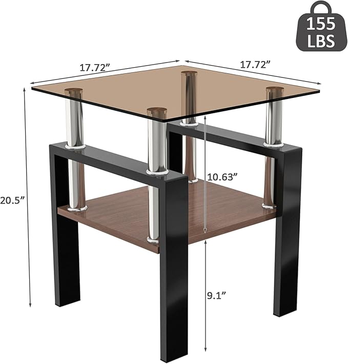 Set of 2 Glass End Table, 2-Layer Glass Living Room Table, Modern Tea Table Side Tables for Home Office Furniture