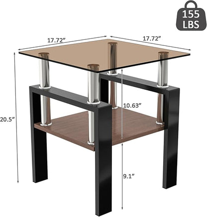 Set of 2 Glass End Table, 2-Layer Glass Living Room Table, Modern Tea Table Side Tables for Home Office Furniture