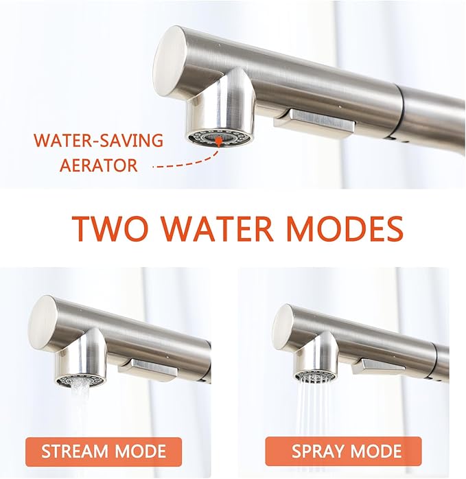 Friho Bar Sink Faucet with Pull Down Sprayer - Lead-Free SUS304 Stainless Steel Single Handle Kitchen Faucet, Brushed Nickel High Arc Kitchen Sink Faucet for Bar, Prep Station, RV & Laundry Room