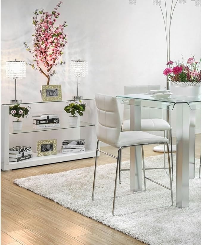 Counter Height Dining Chairs with Leatherette Seat and Chrome Metal Legs for Kitchen Island Seating