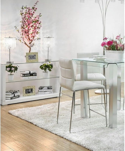 Counter Height Dining Chairs with Leatherette Seat and Chrome Metal Legs for Kitchen Island Seating