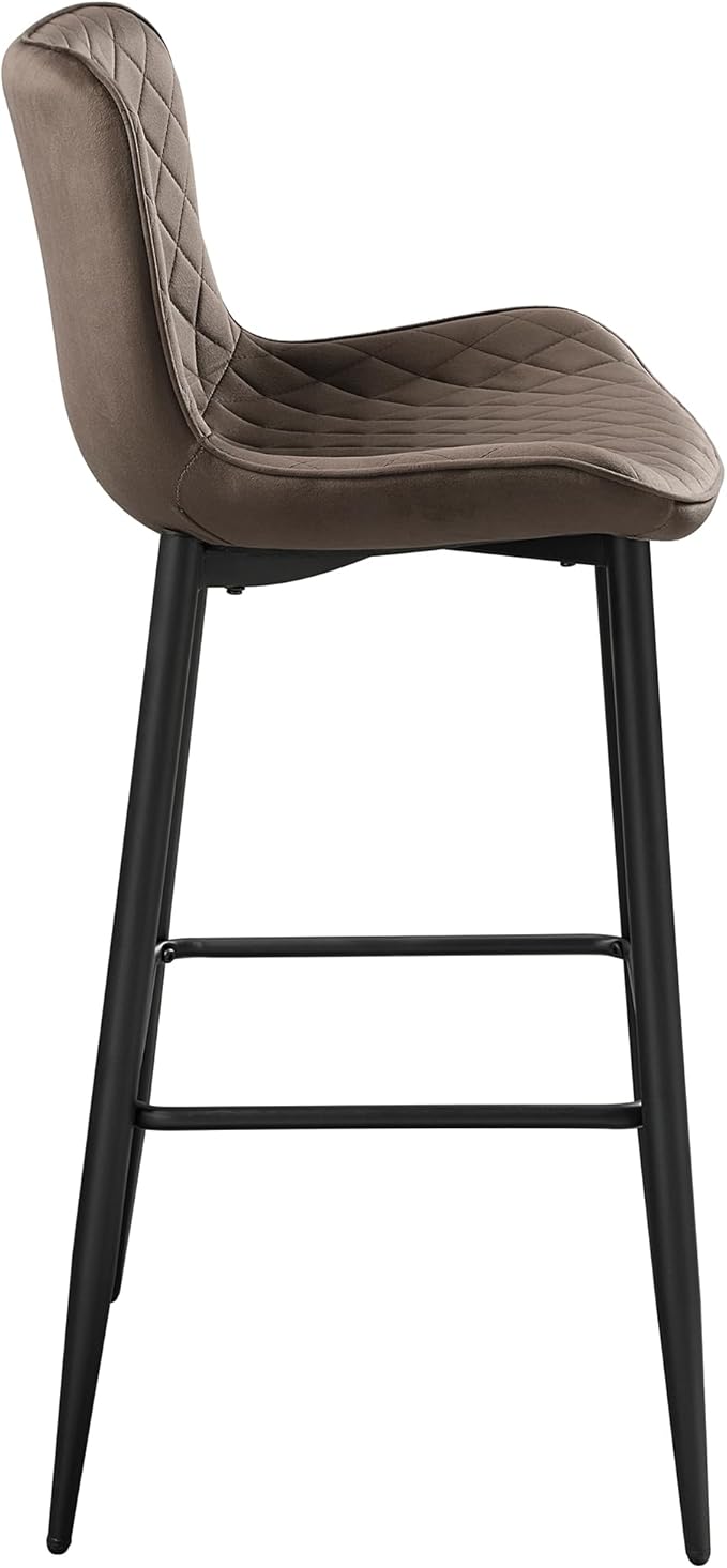Lexicon Bar Stools Set of 2 - Bar Height Stools for Dining Room, Kitchen, Solid Padded Back, Tall, Black Metal Finish and Brown Velvet Cushion Seat, 29''SH
