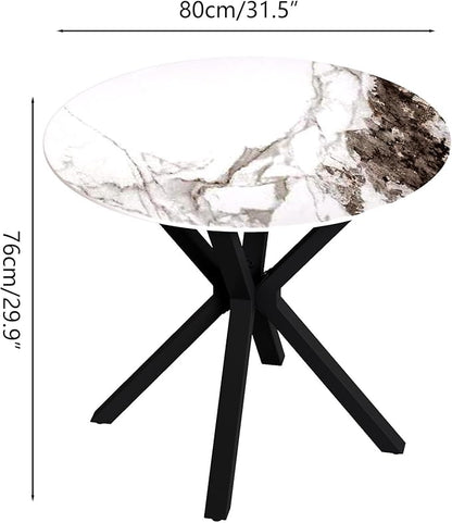 Round Marble Dining Table for 2-4 with Metal Legs, 31.5 Inch Modern Small Sintered Stone Kitchen Table for Kitchen Dining Room (White)