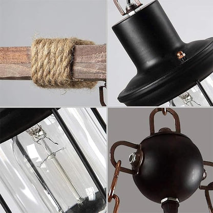 A Million 8 Lights Industrial Retro Wooden Chandelier Pendant Light Island Hanging Ceiling Fixture Vintage Farmhouse Wood Light Adjustable Chain for Home Cafe Bar Restaurant (39.4")