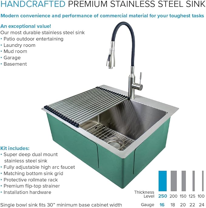 Transolid LSA3-252212-BS 25-in x 22-in Dual-Mount Laundry/Utility Sink Kit in Brushed Stainless